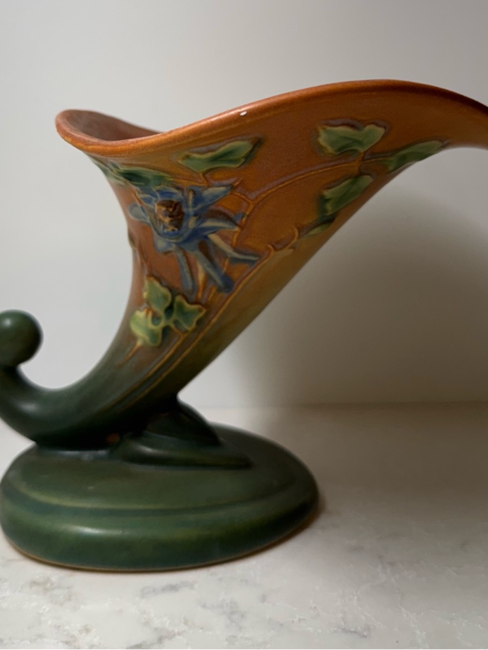 Roseville Green and Orange Floral Art Pottery Vase